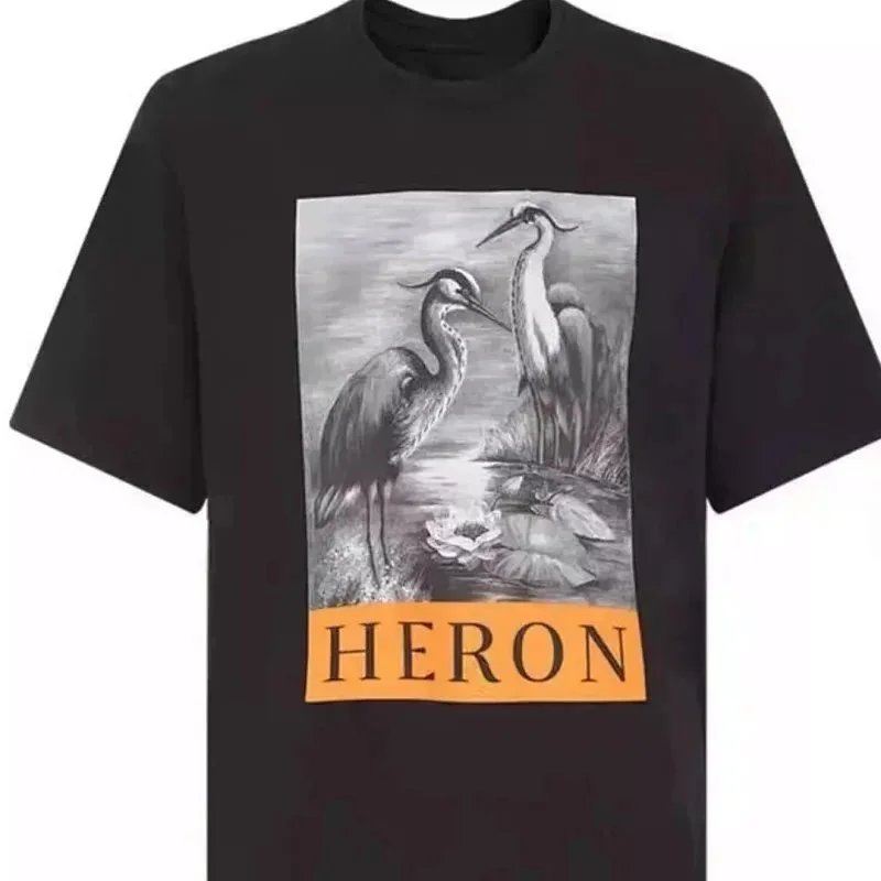 Heron Graphic Black Casual T-Shirt