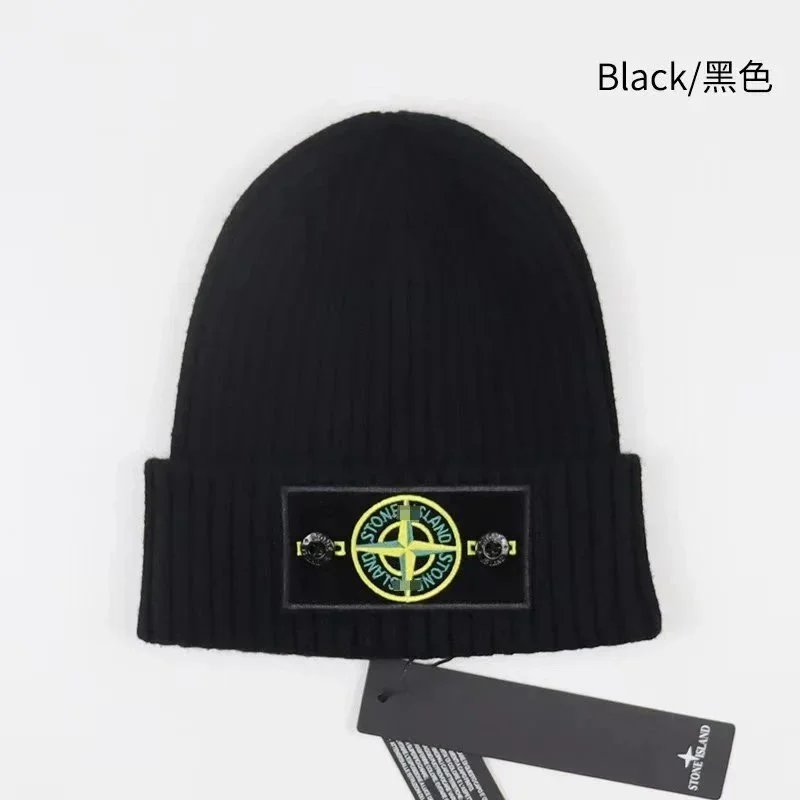 Stone Island Beanie Black Logo Patch Knit Hat