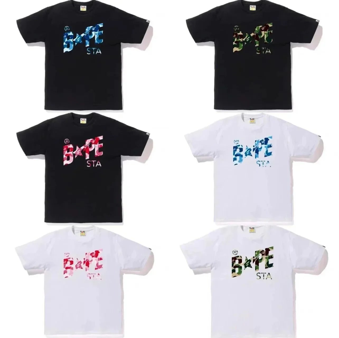 Bape Sta Black White Camo Print T-Shirt