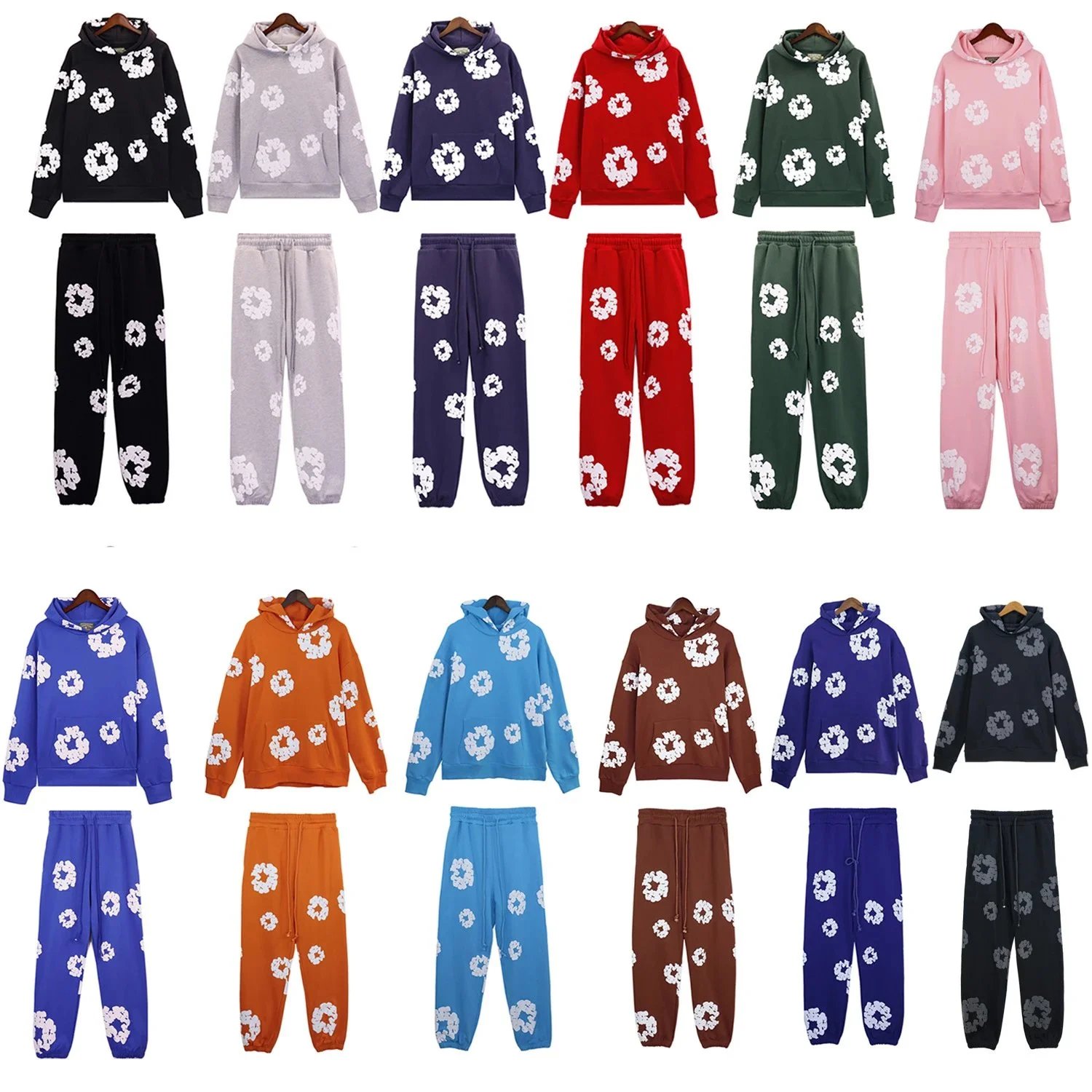 Floral Print Hoodie Sweatshirt Set Multicolor Casual Tracksuit
