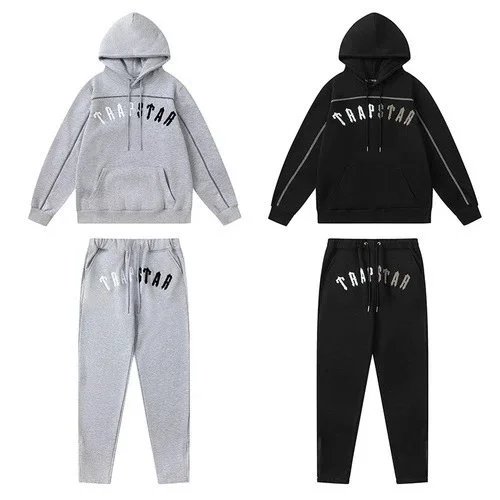 Trapstar Hoodie Set Gray Black Casual Tracksuit