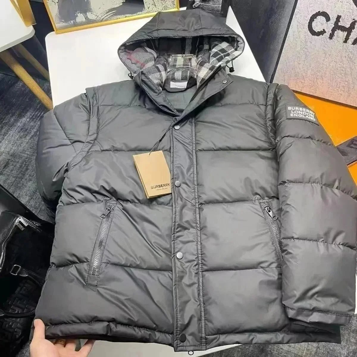 Burberry Hooded Gray Puffer Jacket